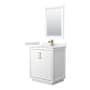 Wyndham Collection Icon 30" Free Standing Single Basin Vanity Set with Cabinet, Cultured Marble Vanity Top, and Framed Mirror White / White Cultured Marble Top / Satin Bronze Hardware