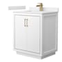 Wyndham Collection Icon 30" Free Standing Single Basin Vanity Set with Cabinet and Cultured Marble Vanity Top White / White Cultured Marble Top / Satin Bronze Hardware