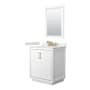 Wyndham Collection Icon 30" Free Standing Single Basin Vanity Set with Cabinet, Quartz Vanity Top, and Framed Mirror White / White Quartz Top / Satin Bronze Hardware