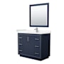 Wyndham Collection Icon 42" Free Standing Single Basin Vanity Set with Cabinet, Cultured Marble Vanity Top, and Framed Mirror Dark Blue / Carrara Cultured Marble Top / Brushed Nickel Hardware