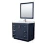 Wyndham Collection Icon 42" Free Standing Single Basin Vanity Set with Cabinet, Marble Vanity Top, and Framed Mirror Dark Blue / Brushed Nickel Hardware