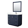 Wyndham Collection Icon 42" Free Standing Single Basin Vanity Set with Cabinet, Quartz Vanity Top, and Framed Mirror Dark Blue / Giotto Quartz Top / Brushed Nickel Hardware