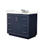 Wyndham Collection Icon 42" Free Standing Single Basin Vanity Set with Cabinet and Quartz Vanity Top Dark Blue / Giotto Quartz Top / Brushed Nickel Hardware