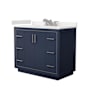 Wyndham Collection Icon 42" Free Standing Single Basin Vanity Set with Cabinet and Quartz Vanity Top Dark Blue / White Quartz Top / Brushed Nickel Hardware