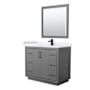 Wyndham Collection Icon 42" Free Standing Single Basin Vanity Set with Cabinet, Cultured Marble Vanity Top, and Framed Mirror Dark Gray / White Cultured Marble Top / Matte Black Hardware