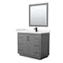 Wyndham Collection Icon 42" Free Standing Single Basin Vanity Set with Cabinet, Quartz Vanity Top, and Framed Mirror Dark Gray / White Quartz Top / Matte Black Hardware