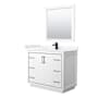 Wyndham Collection Icon 42" Free Standing Single Basin Vanity Set with Cabinet, Cultured Marble Vanity Top, and Framed Mirror White / Carrara Cultured Marble Top / Matte Black Hardware