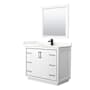 Wyndham Collection Icon 42" Free Standing Single Basin Vanity Set with Cabinet, Quartz Vanity Top, and Framed Mirror White / Giotto Quartz Top / Matte Black Hardware