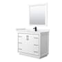 Wyndham Collection Icon 42" Free Standing Single Basin Vanity Set with Cabinet, Cultured Marble Vanity Top, and Framed Mirror White / White Cultured Marble Top / Matte Black Hardware