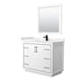 Wyndham Collection Icon 42" Free Standing Single Basin Vanity Set with Cabinet, Quartz Vanity Top, and Framed Mirror White / White Quartz Top / Matte Black Hardware