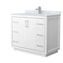 Wyndham Collection Icon 42" Free Standing Single Basin Vanity Set with Cabinet and Marble Vanity Top White / Brushed Nickel Hardware