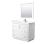 Wyndham Collection Icon 42" Free Standing Single Basin Vanity Set with Cabinet, Quartz Vanity Top, and Framed Mirror White / Giotto Quartz Top / Brushed Nickel Hardware