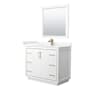 Wyndham Collection Icon 42" Free Standing Single Basin Vanity Set with Cabinet, Cultured Marble Vanity Top, and Framed Mirror White / Carrara Cultured Marble Top / Satin Bronze Hardware