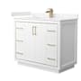 Wyndham Collection Icon 42" Free Standing Single Basin Vanity Set with Cabinet and Cultured Marble Vanity Top White / Carrara Cultured Marble Top / Satin Bronze Hardware