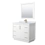 Wyndham Collection Icon 42" Free Standing Single Basin Vanity Set with Cabinet, Marble Vanity Top, and Framed Mirror White / Satin Bronze Hardware