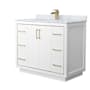 Wyndham Collection Icon 42" Free Standing Single Basin Vanity Set with Cabinet and Marble Vanity Top White / Satin Bronze Hardware