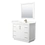 Wyndham Collection Icon 42" Free Standing Single Basin Vanity Set with Cabinet, Quartz Vanity Top, and Framed Mirror White / Giotto Quartz Top / Satin Bronze Hardware