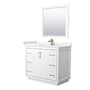 Wyndham Collection Icon 42" Free Standing Single Basin Vanity Set with Cabinet, Cultured Marble Vanity Top, and Framed Mirror White / White Cultured Marble Top / Satin Bronze Hardware