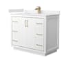 Wyndham Collection Icon 42" Free Standing Single Basin Vanity Set with Cabinet and Cultured Marble Vanity Top White / White Cultured Marble Top / Satin Bronze Hardware