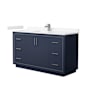 Wyndham Collection Icon 60" Free Standing Single Basin Vanity Set with Cabinet and Cultured Marble Vanity Top Dark Blue / Carrara Cultured Marble Top / Brushed Nickel Hardware