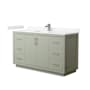 Wyndham Collection Icon 60" Free Standing Single Basin Vanity Set with Cabinet and Cultured Marble Vanity Top Light Green / Carrara Cultured Marble Top / Brushed Nickel Hardware