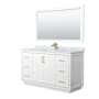 Wyndham Collection Icon 60" Free Standing Single Basin Vanity Set with Cabinet, Marble Vanity Top, and Framed Mirror White / Satin Bronze Hardware