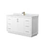Wyndham Collection Icon 60" Free Standing Single Basin Vanity Set with Cabinet and Marble Vanity Top White / Satin Bronze Hardware