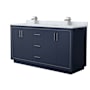 Wyndham Collection Icon 66" Free Standing Double Basin Vanity Set with Cabinet and Marble Vanity Top Dark Blue / Brushed Nickel Hardware