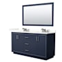 Wyndham Collection Icon 66" Free Standing Double Basin Vanity Set with Cabinet, Quartz Vanity Top, and Framed Mirror Dark Blue / Giotto Quartz Top / Brushed Nickel Hardware