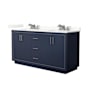 Wyndham Collection Icon 66" Free Standing Double Basin Vanity Set with Cabinet and Quartz Vanity Top Dark Blue / Giotto Quartz Top / Brushed Nickel Hardware