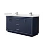 Wyndham Collection Icon 66" Free Standing Double Basin Vanity Set with Cabinet and Quartz Vanity Top Dark Blue / White Quartz Top / Brushed Nickel Hardware