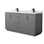 Wyndham Collection Icon 66" Free Standing Double Basin Vanity Set with Cabinet and Marble Vanity Top Dark Gray / Matte Black Hardware