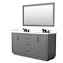 Wyndham Collection Icon 66" Free Standing Double Basin Vanity Set with Cabinet, Quartz Vanity Top, and Framed Mirror Dark Gray / Giotto Quartz Top / Matte Black Hardware