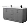 Wyndham Collection Icon 66" Free Standing Double Basin Vanity Set with Cabinet and Cultured Marble Vanity Top Dark Gray / White Cultured Marble Top / Matte Black Hardware