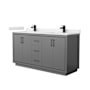 Wyndham Collection Icon 66" Free Standing Double Basin Vanity Set with Cabinet and Quartz Vanity Top Dark Gray / White Quartz Top / Matte Black Hardware