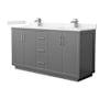 Wyndham Collection Icon 66" Free Standing Double Basin Vanity Set with Cabinet and Cultured Marble Vanity Top Dark Gray / Carrara Cultured Marble Top / Brushed Nickel Hardware