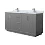 Wyndham Collection Icon 66" Free Standing Double Basin Vanity Set with Cabinet and Marble Vanity Top Dark Gray / Brushed Nickel Hardware