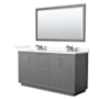 Wyndham Collection Icon 66" Free Standing Double Basin Vanity Set with Cabinet, Quartz Vanity Top, and Framed Mirror Dark Gray / Giotto Quartz Top / Brushed Nickel Hardware