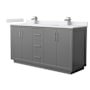 Wyndham Collection Icon 66" Free Standing Double Basin Vanity Set with Cabinet and Cultured Marble Vanity Top Dark Gray / White Cultured Marble Top / Brushed Nickel Hardware