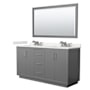 Wyndham Collection Icon 66" Free Standing Double Basin Vanity Set with Cabinet, Quartz Vanity Top, and Framed Mirror Dark Gray / White Quartz Top / Brushed Nickel Hardware