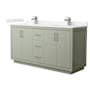 Wyndham Collection Icon 66" Free Standing Double Basin Vanity Set with Cabinet and Cultured Marble Vanity Top Light Green / Carrara Cultured Marble Top / Brushed Nickel Hardware
