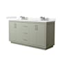 Wyndham Collection Icon 66" Free Standing Double Basin Vanity Set with Cabinet and Cultured Marble Vanity Top Light Green / Carrara Cultured Marble Top / Brushed Nickel Hardware