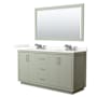 Wyndham Collection Icon 66" Free Standing Double Basin Vanity Set with Cabinet, Quartz Vanity Top, and Framed Mirror Light Green / Giotto Quartz Top / Brushed Nickel Hardware