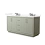 Wyndham Collection Icon 66" Free Standing Double Basin Vanity Set with Cabinet and Quartz Vanity Top Light Green / Giotto Quartz Top / Brushed Nickel Hardware