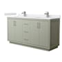 Wyndham Collection Icon 66" Free Standing Double Basin Vanity Set with Cabinet and Cultured Marble Vanity Top Light Green / White Cultured Marble Top / Brushed Nickel Hardware