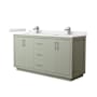 Wyndham Collection Icon 66" Free Standing Double Basin Vanity Set with Cabinet and Quartz Vanity Top Light Green / White Quartz Top / Brushed Nickel Hardware