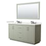Wyndham Collection Icon 66" Free Standing Double Basin Vanity Set with Cabinet, Quartz Vanity Top, and Framed Mirror Light Green / White Quartz Top / Brushed Nickel Hardware