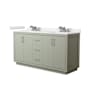 Wyndham Collection Icon 66" Free Standing Double Basin Vanity Set with Cabinet and Quartz Vanity Top Light Green / White Quartz Top / Brushed Nickel Hardware
