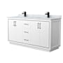 Wyndham Collection Icon 66" Free Standing Double Basin Vanity Set with Cabinet and Marble Vanity Top White / Matte Black Hardware