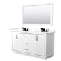 Wyndham Collection Icon 66" Free Standing Double Basin Vanity Set with Cabinet, Quartz Vanity Top, and Framed Mirror White / Giotto Quartz Top / Matte Black Hardware
